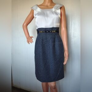 Tahari Arthur S. Levine Blue and White Women's Dress Size 4P.